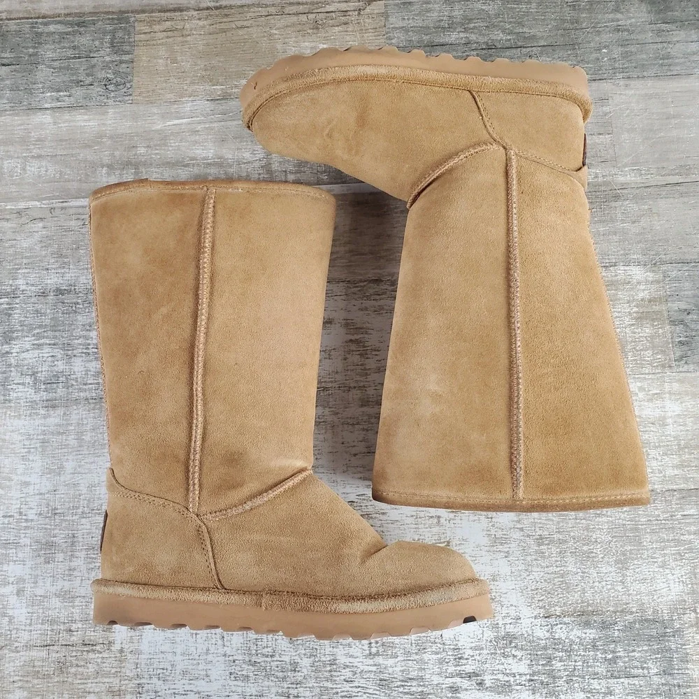 Bearpaw Elle Tall Hickory Womens Mid-Calf Boots Sz 7 Iced‎ Coffee Suede Slip On